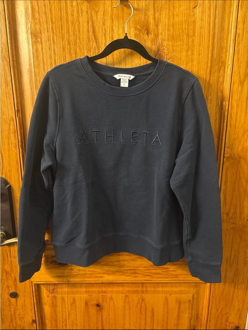 Athleta Dark Navy Embroidered Logo Pullover Sweatshirt
